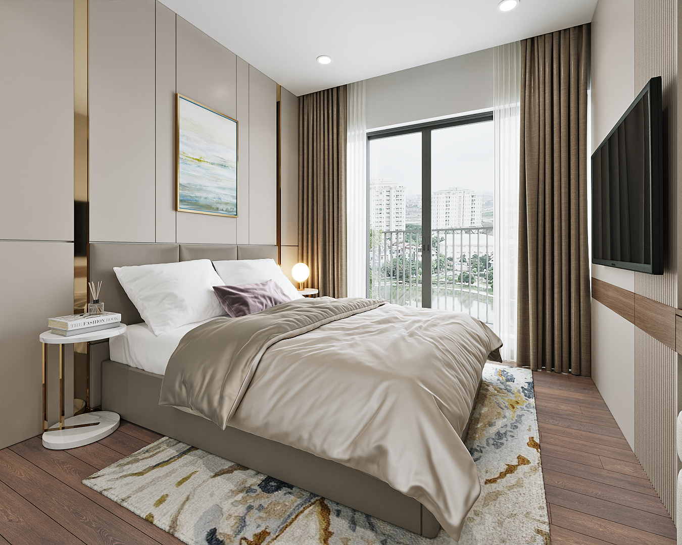 A bedroom with a television and a bedDescription automatically generated with low confidence
